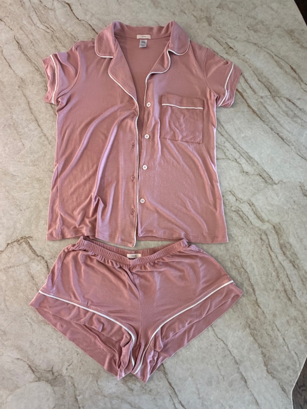 Eberjey Gisele Shortie Short Pajama Set in Berry Blush with Ivory Size XS - Picture 2 of 13